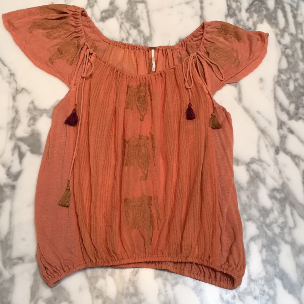 Free People XS Boho Pukka Flutter Sleeve Blouse